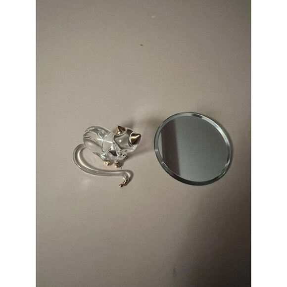 Vintage Glass Baron | Glass Cat Figurine with Gold Accents on Mirror - Picture 4 of 6